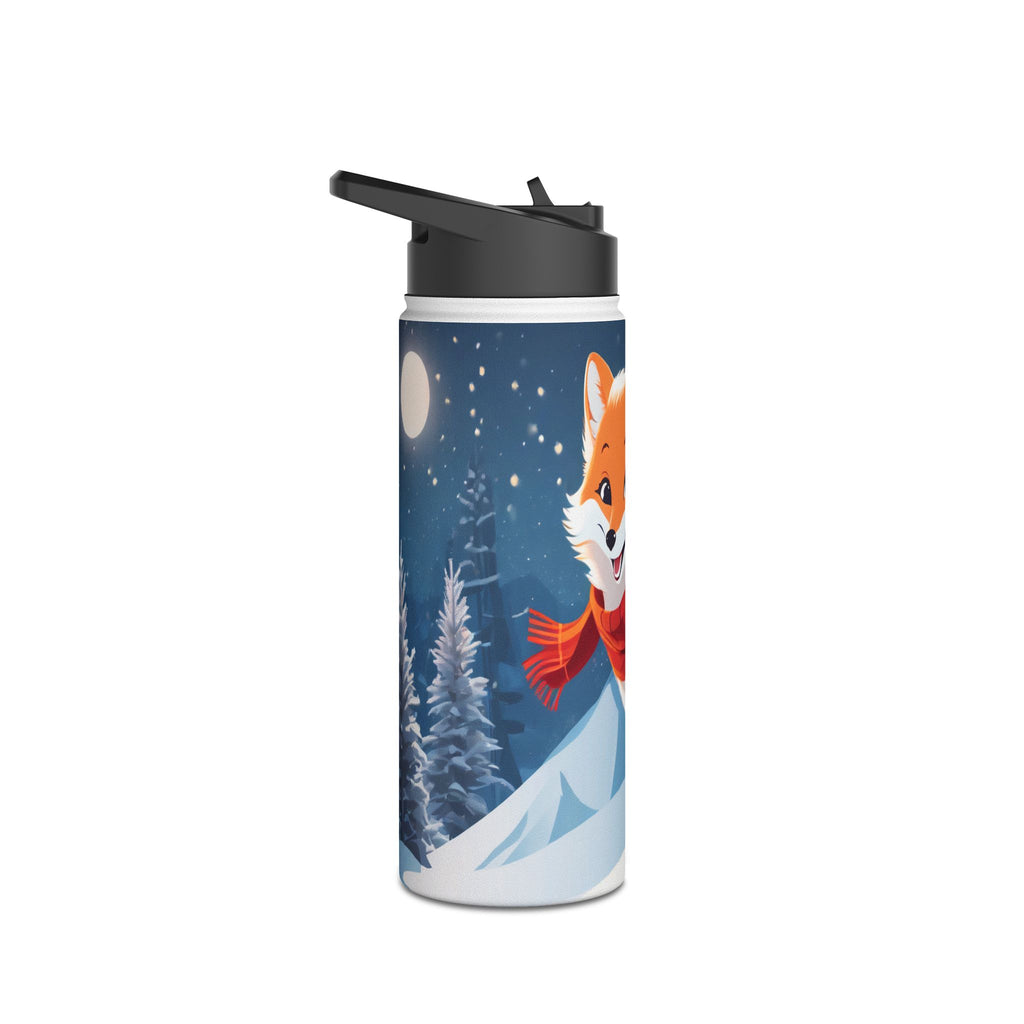 Winter Fox Christmas Stainless Steel Water Bottle | Cute Arctic Fox Holiday Travel Mug