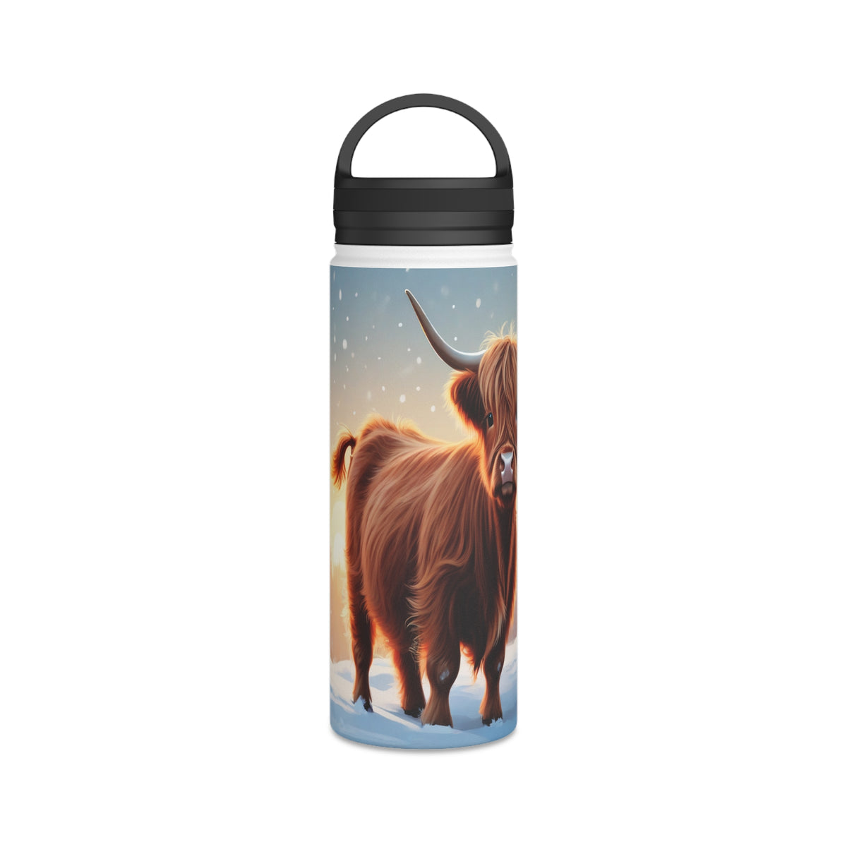 Festive Highland Cow Christmas Stainless Steel Water Bottle | Cute Farm Animal Holiday Travel Mug