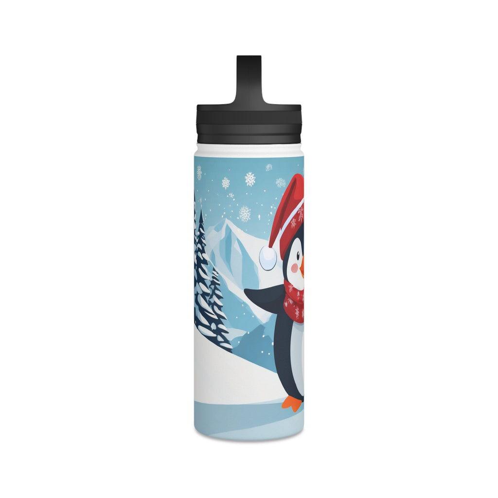 Festive Penguin Christmas Stainless Steel Water Bottle | Cute Arctic Animal Holiday Travel Mug