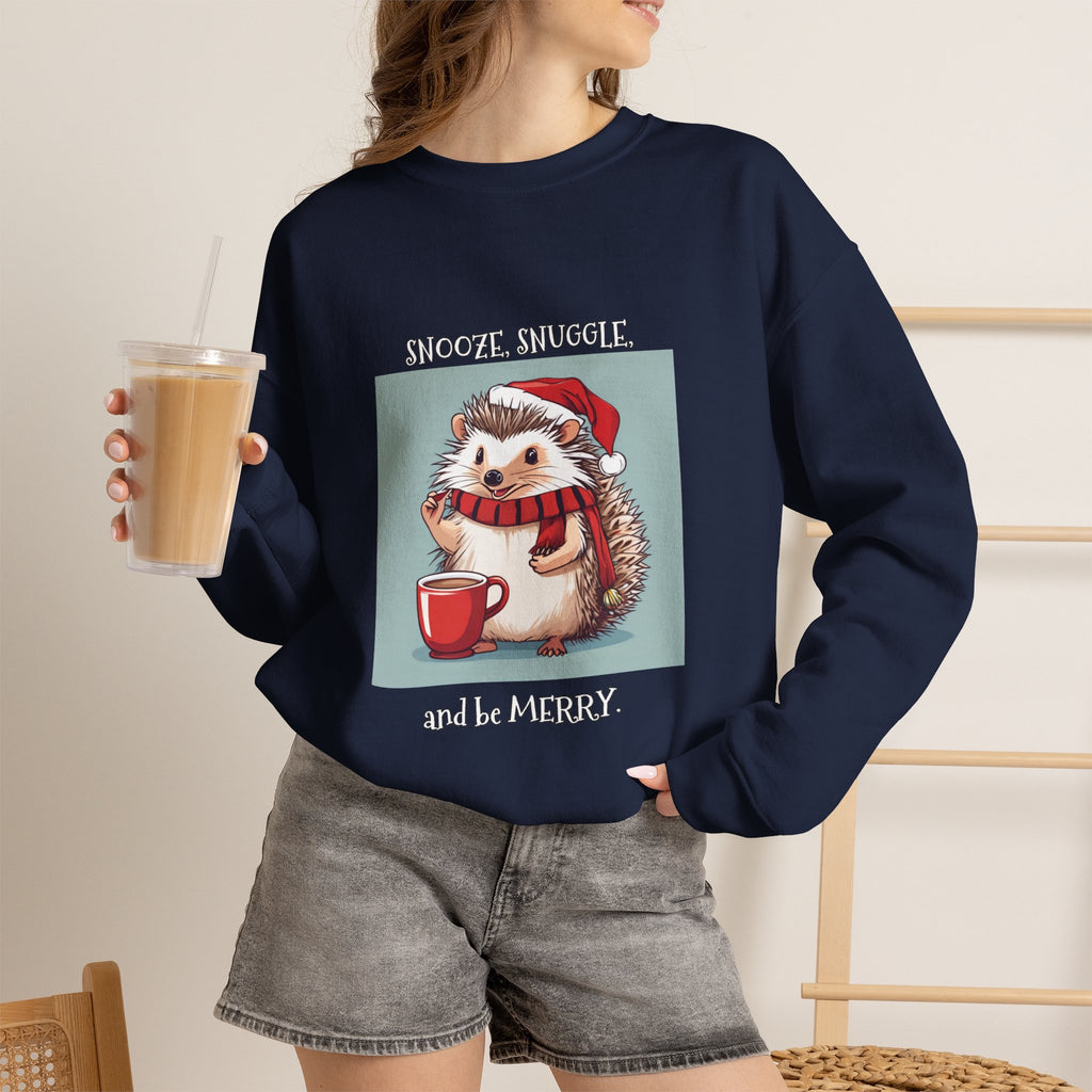 Cute Hedgehog Christmas Sweatshirt | Snooze Snuggle & Be Merry Holiday Jumper
