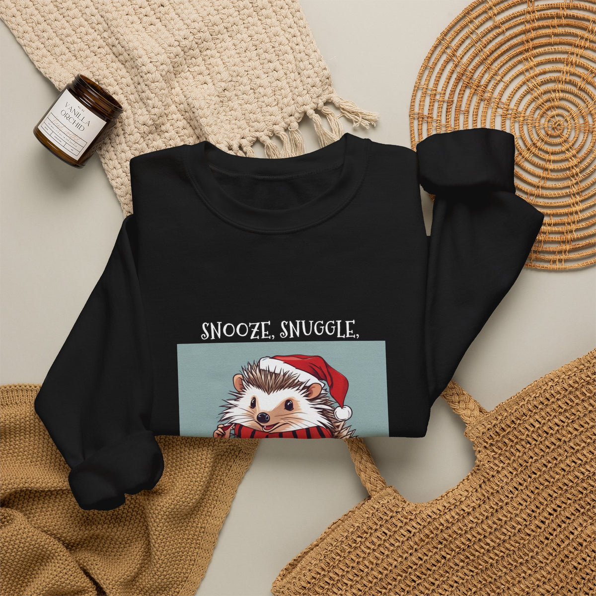 Cute Hedgehog Christmas Sweatshirt | Snooze Snuggle & Be Merry Holiday Jumper
