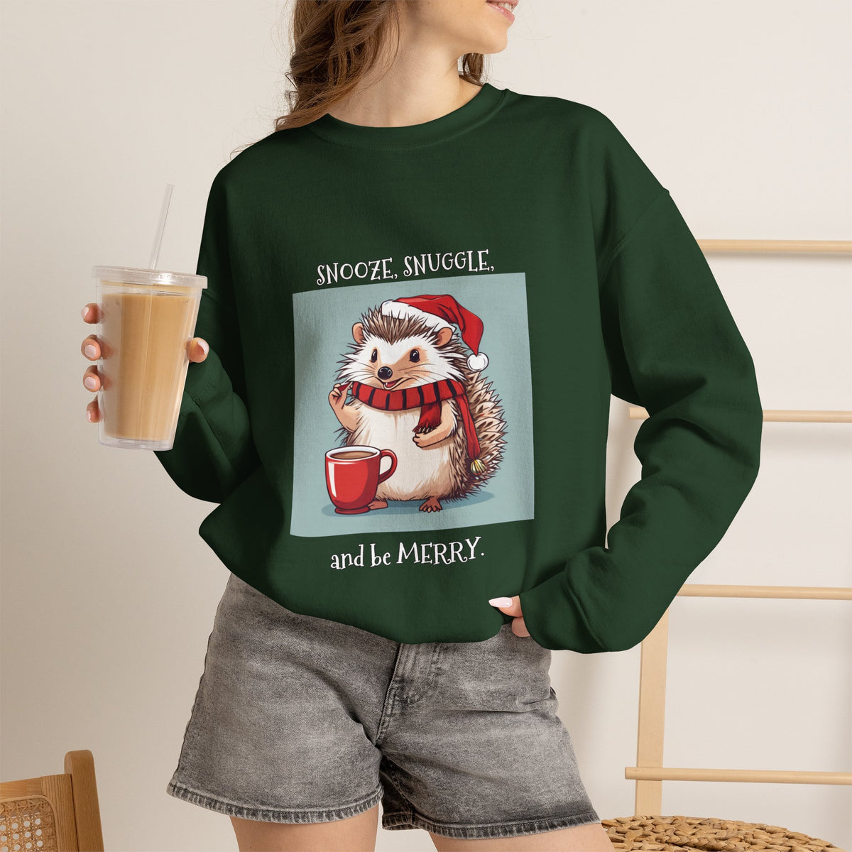 Cute Hedgehog Christmas Sweatshirt | Snooze Snuggle & Be Merry Holiday Jumper