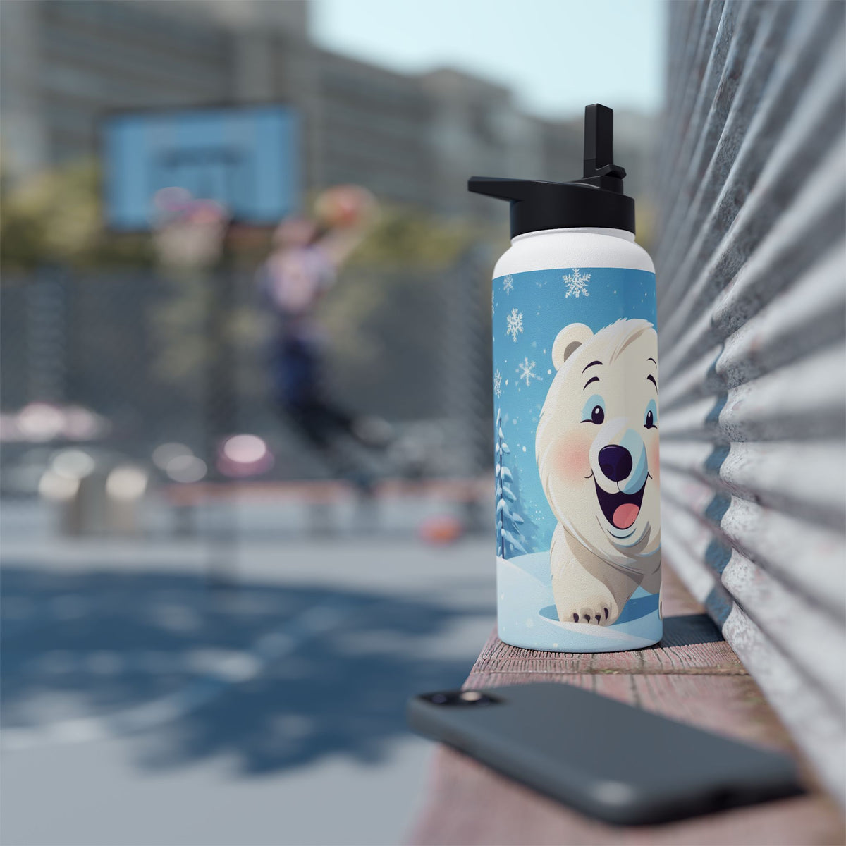 Winter Polar Bear Christmas Stainless Steel Water Bottle | Cute Arctic Animal Holiday Travel Mug