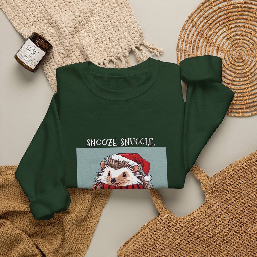 Cute Hedgehog Christmas Sweatshirt | Snooze Snuggle & Be Merry Holiday Jumper