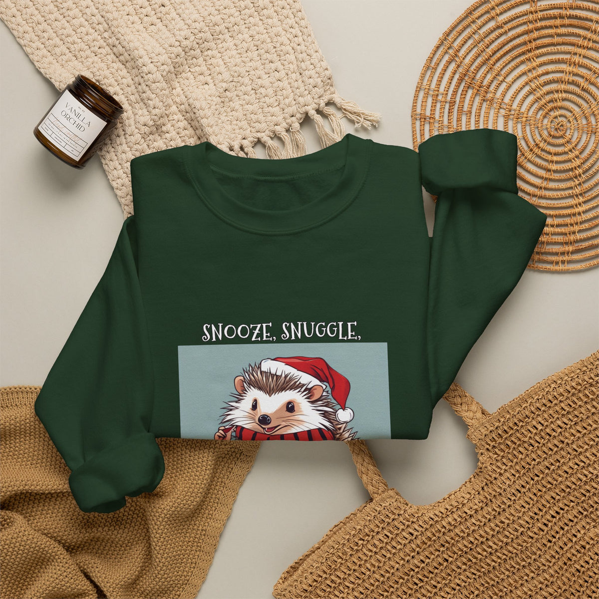 Cute Hedgehog Christmas Sweatshirt | Snooze Snuggle & Be Merry Holiday Jumper