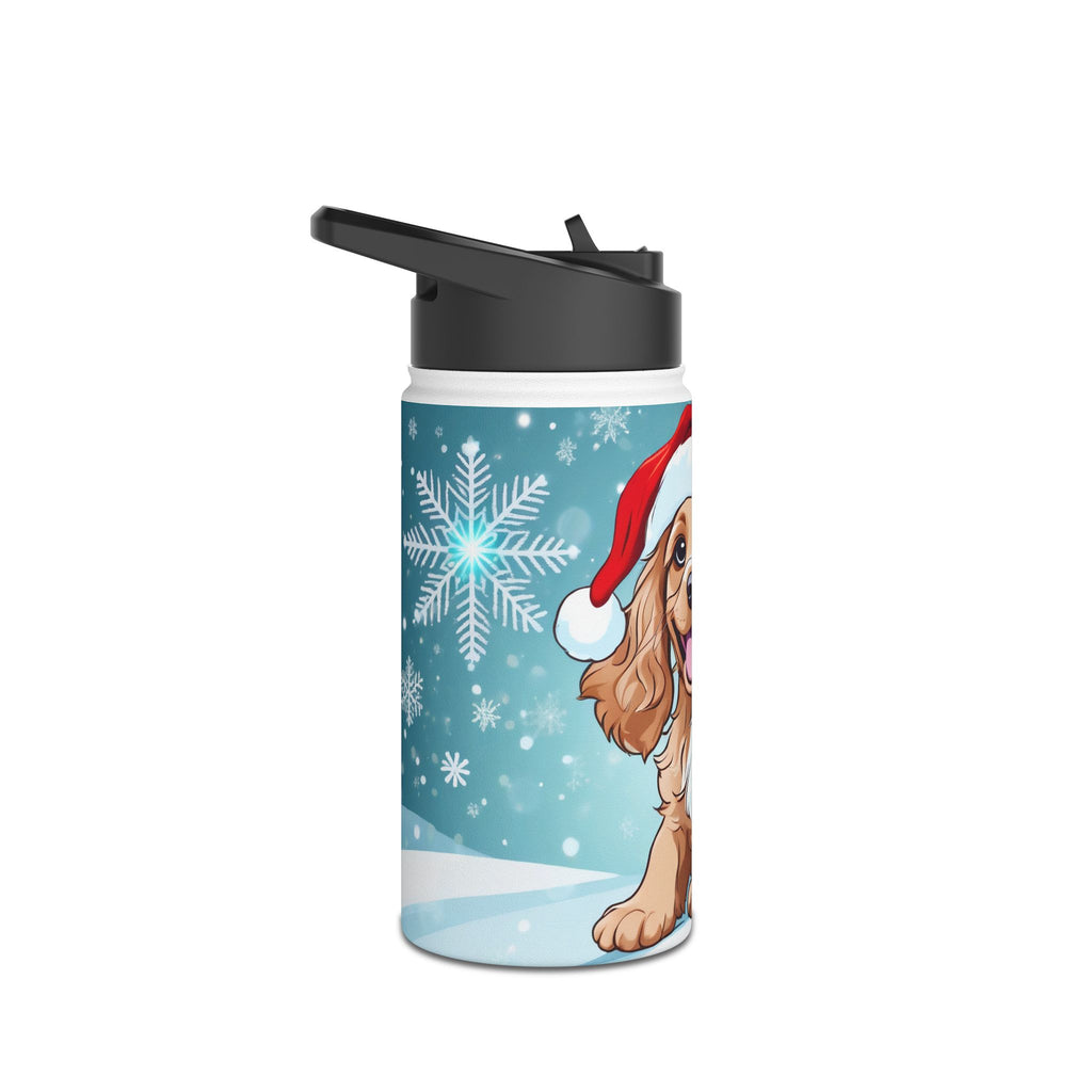 Festive Spaniel Christmas Stainless Steel Water Bottle | Cute Dog Holiday Travel Mug