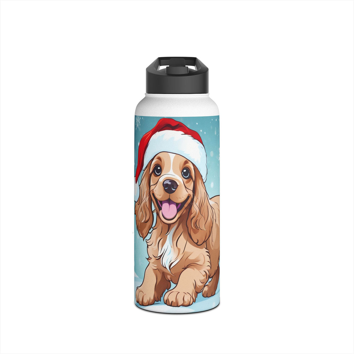 Festive Spaniel Christmas Stainless Steel Water Bottle | Cute Dog Holiday Travel Mug