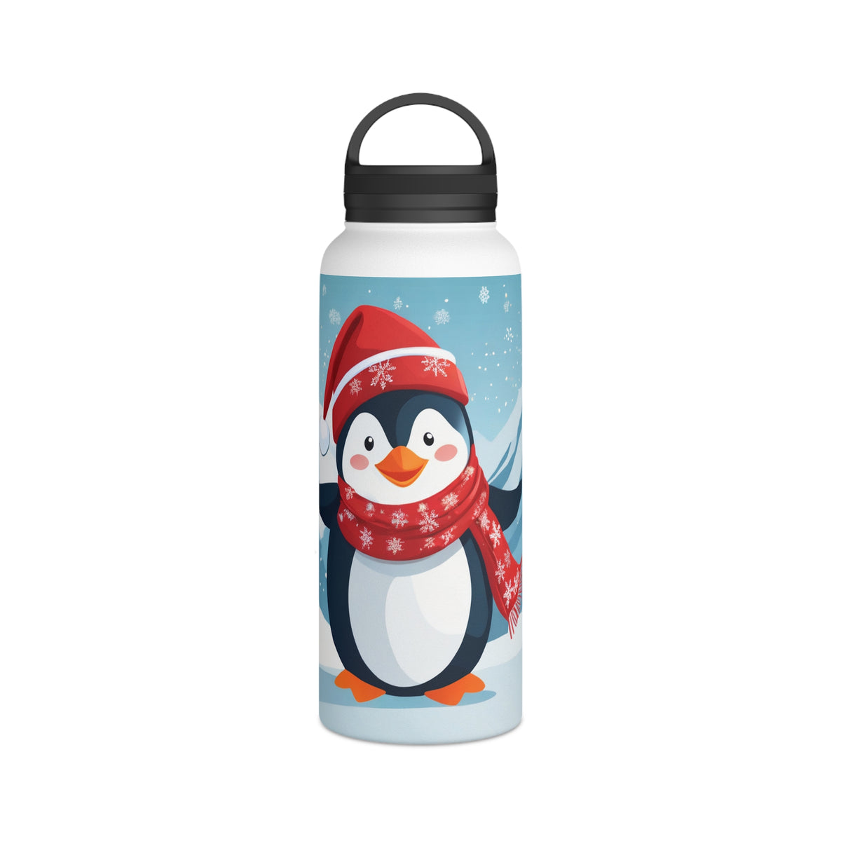 Festive Penguin Christmas Stainless Steel Water Bottle | Cute Arctic Animal Holiday Travel Mug
