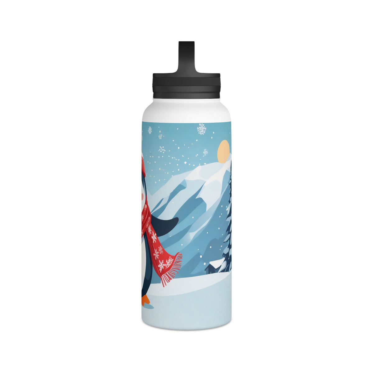 Festive Penguin Christmas Stainless Steel Water Bottle | Cute Arctic Animal Holiday Travel Mug