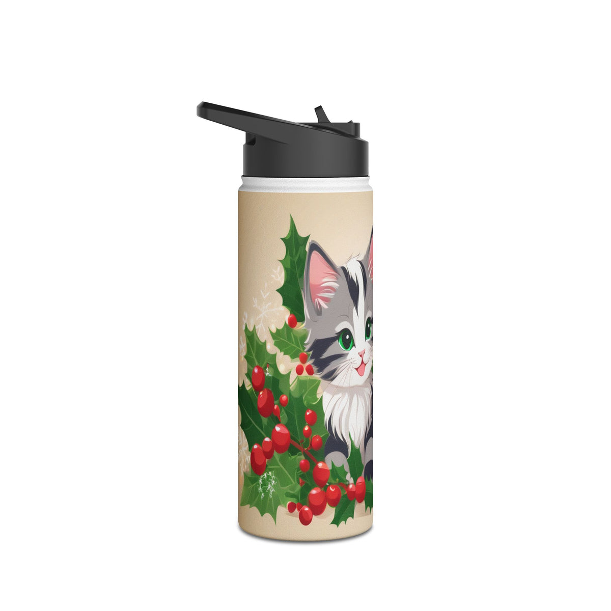 Mistletoe Kittens Christmas Stainless Steel Water Bottle | Cute Cats Holiday Travel Mug