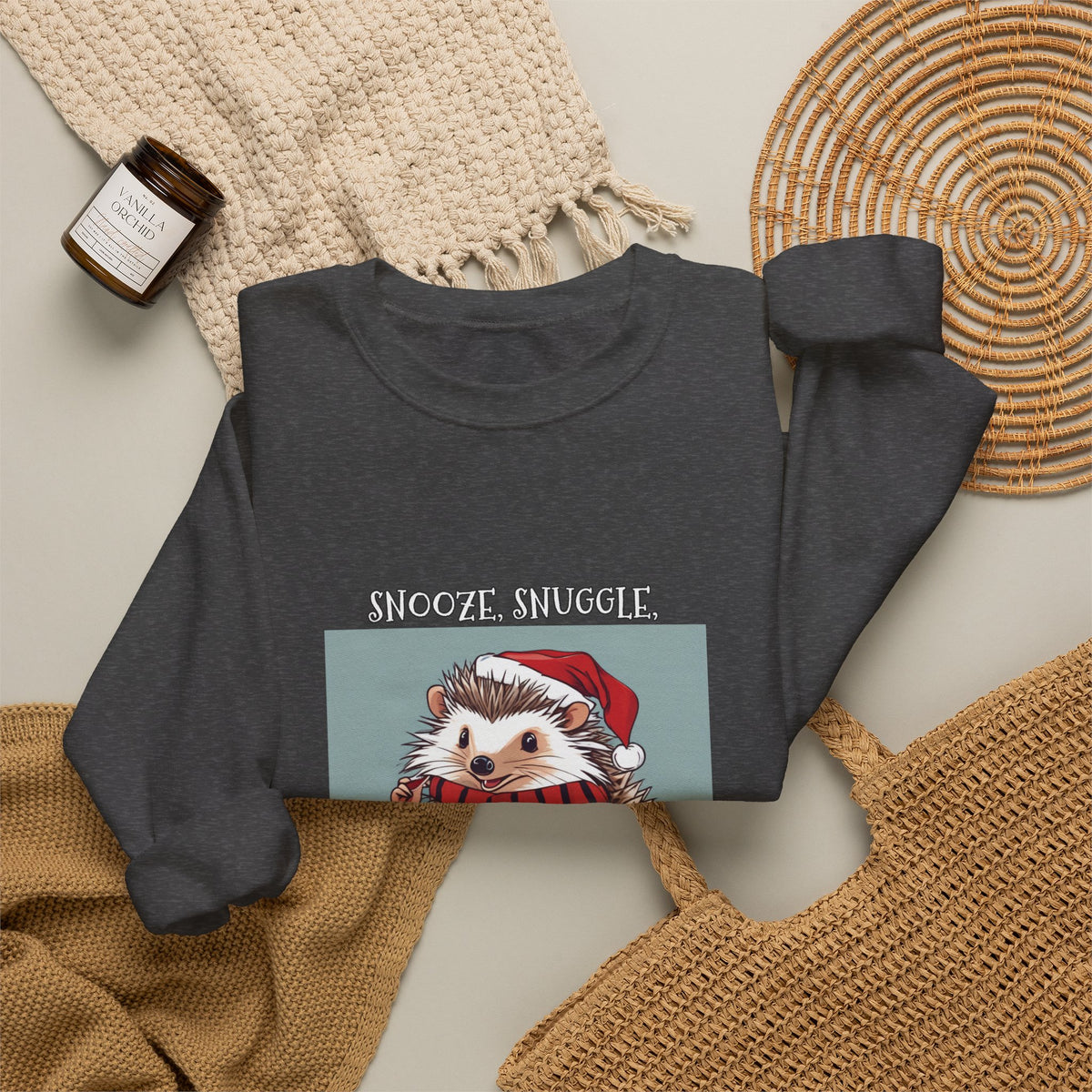 Cute Hedgehog Christmas Sweatshirt | Snooze Snuggle & Be Merry Holiday Jumper