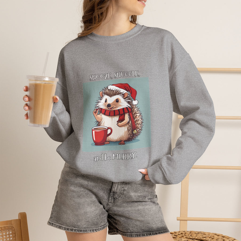 Cute Hedgehog Christmas Sweatshirt | Snooze Snuggle & Be Merry Holiday Jumper