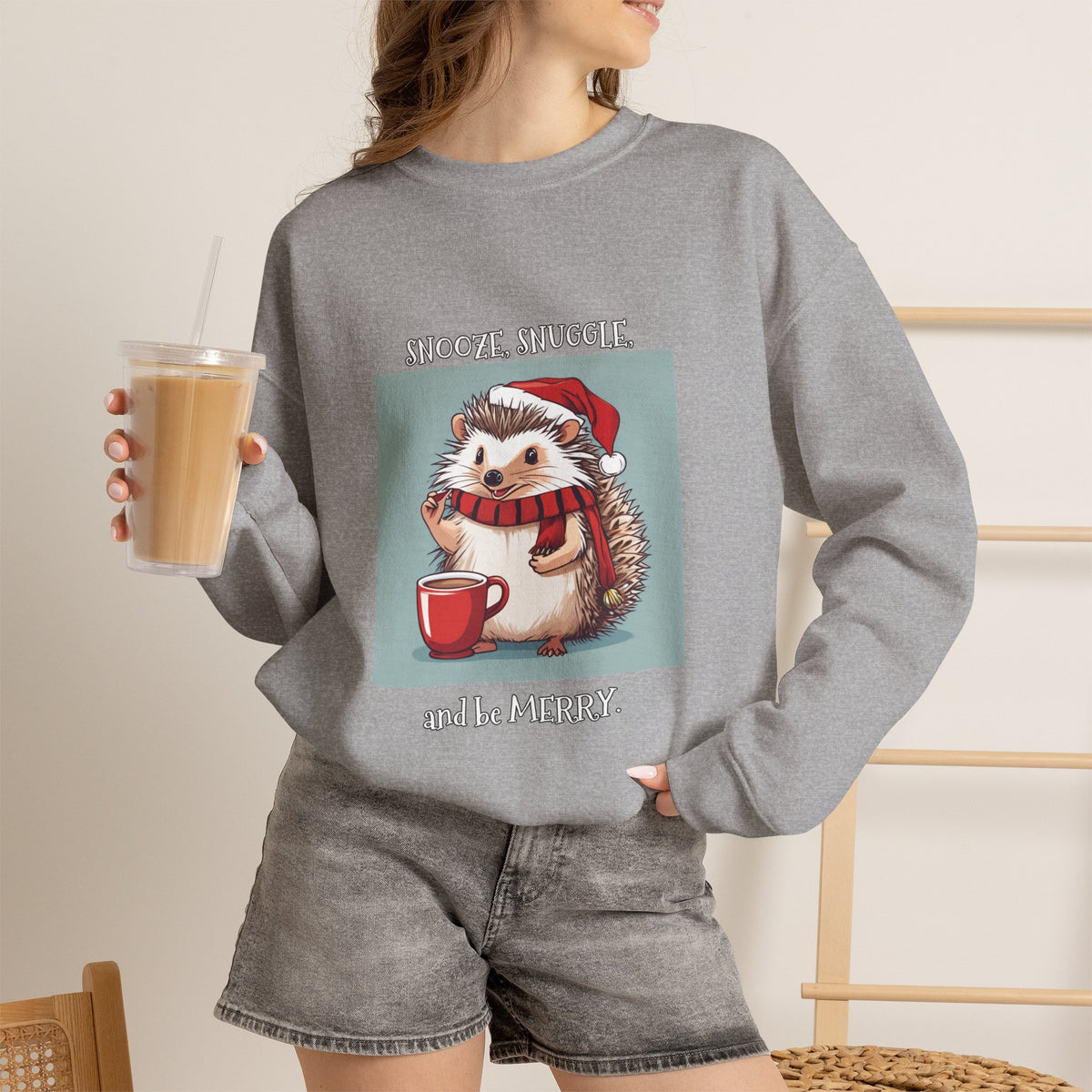 Cute Hedgehog Christmas Sweatshirt | Snooze Snuggle & Be Merry Holiday Jumper