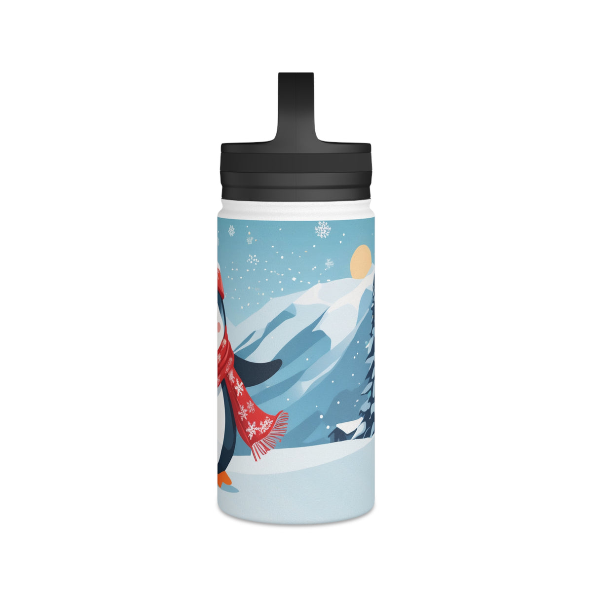 Festive Penguin Christmas Stainless Steel Water Bottle | Cute Arctic Animal Holiday Travel Mug