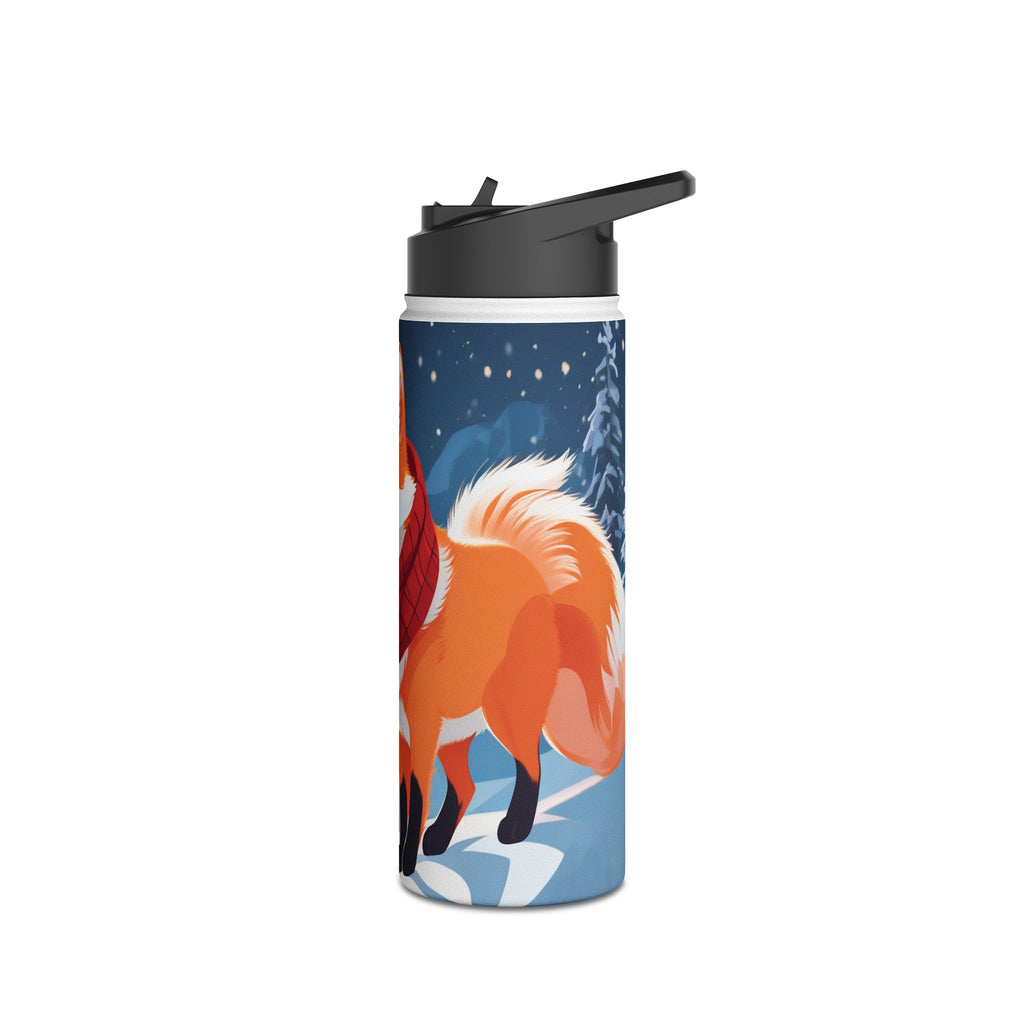 Winter Fox Christmas Stainless Steel Water Bottle | Cute Arctic Fox Holiday Travel Mug