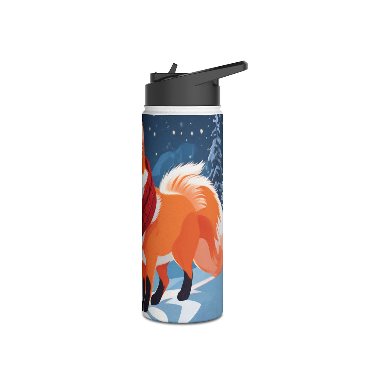Winter Fox Christmas Stainless Steel Water Bottle | Cute Arctic Fox Holiday Travel Mug