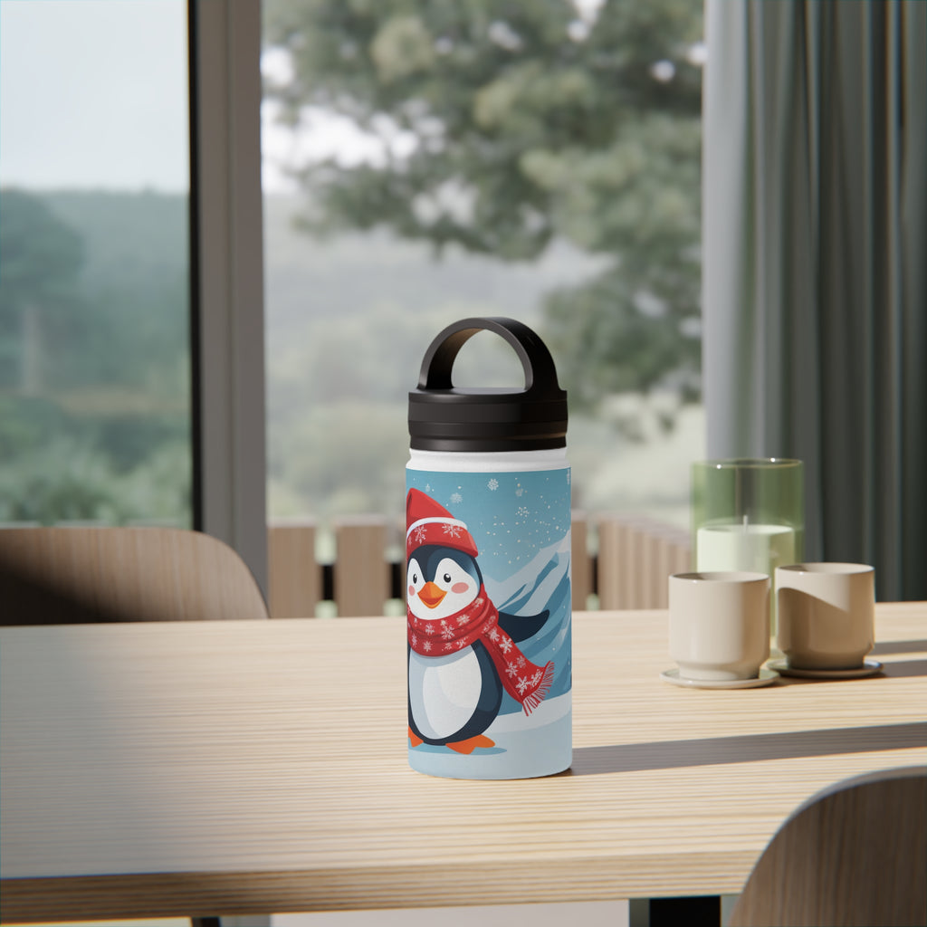 Festive Penguin Christmas Stainless Steel Water Bottle | Cute Arctic Animal Holiday Travel Mug