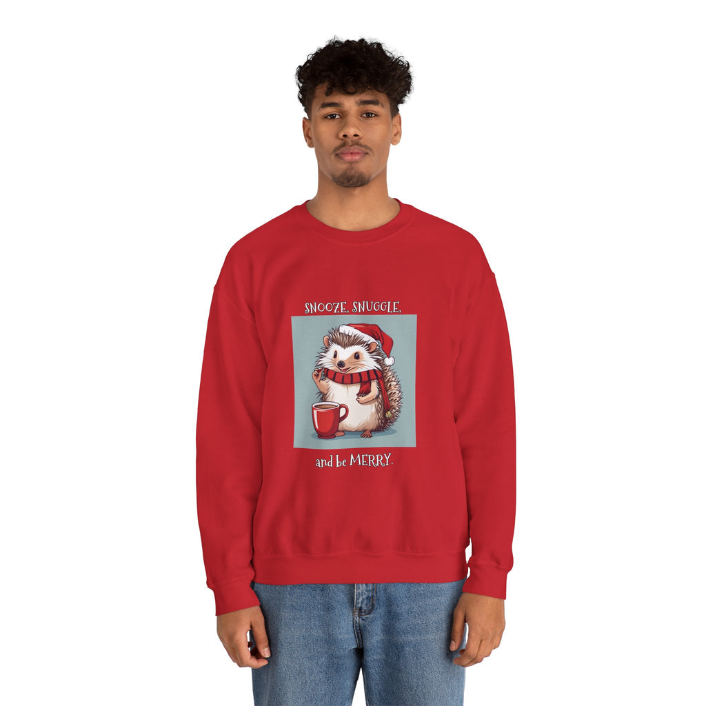 Cute Hedgehog Christmas Sweatshirt | Snooze Snuggle & Be Merry Holiday Jumper