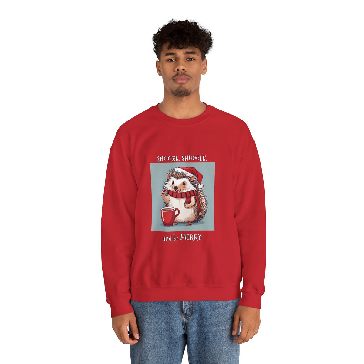 Cute Hedgehog Christmas Sweatshirt | Snooze Snuggle & Be Merry Holiday Jumper