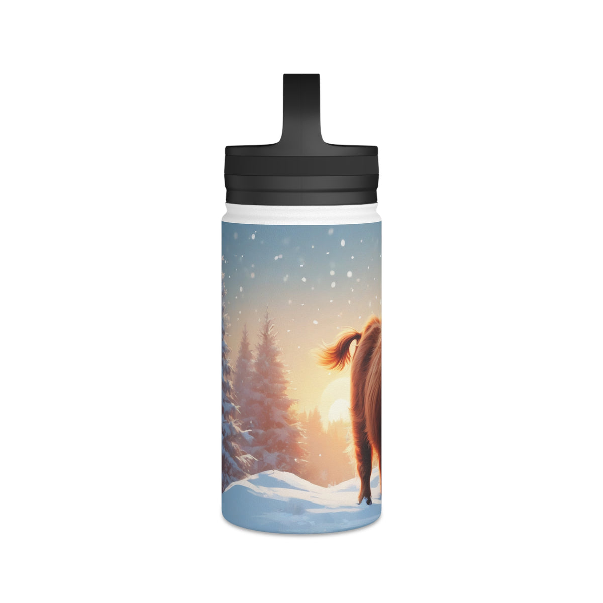 Festive Highland Cow Christmas Stainless Steel Water Bottle | Cute Farm Animal Holiday Travel Mug