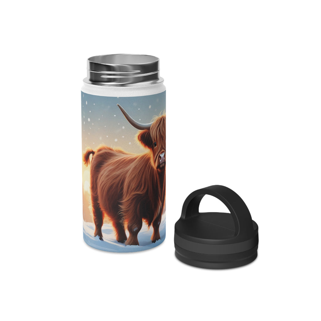Festive Highland Cow Christmas Stainless Steel Water Bottle | Cute Farm Animal Holiday Travel Mug