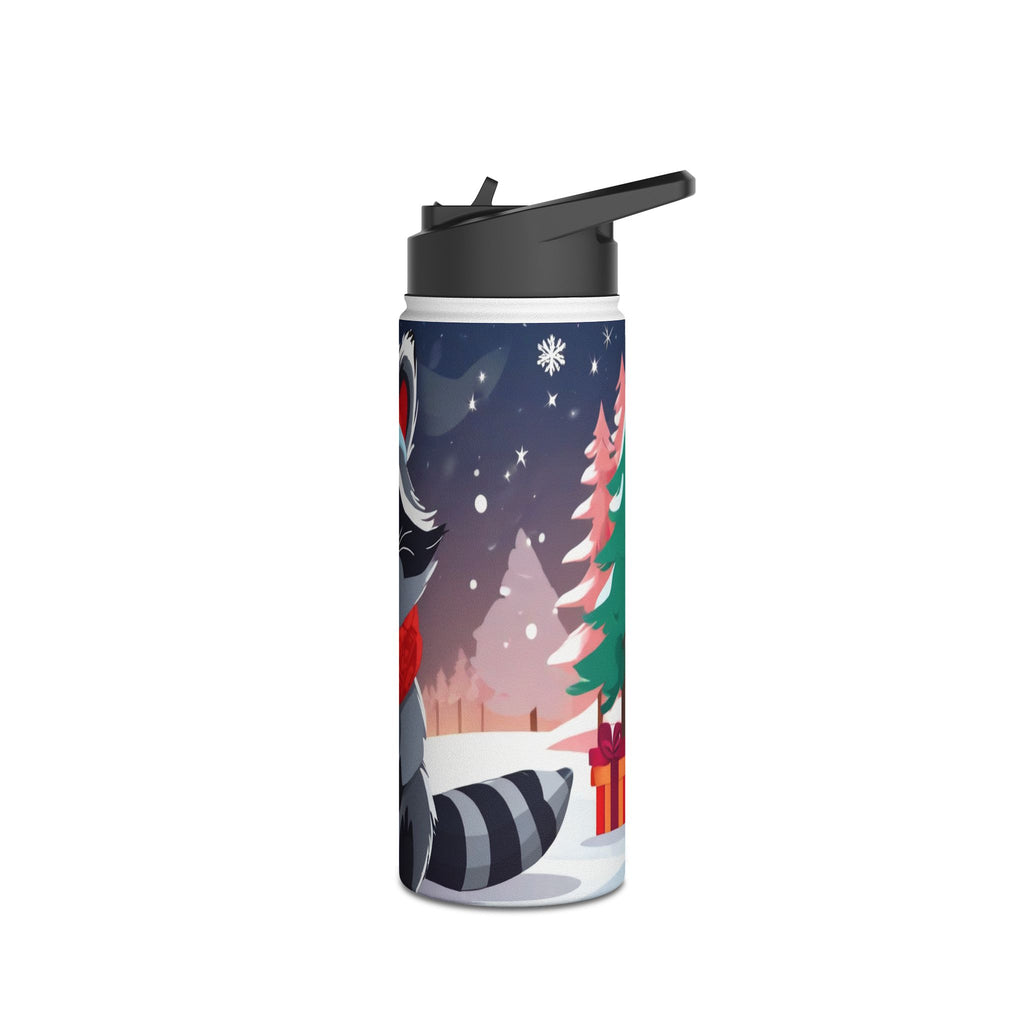 Winter Raccoon Christmas Stainless Steel Water Bottle | Cute Animal Holiday Travel Mug