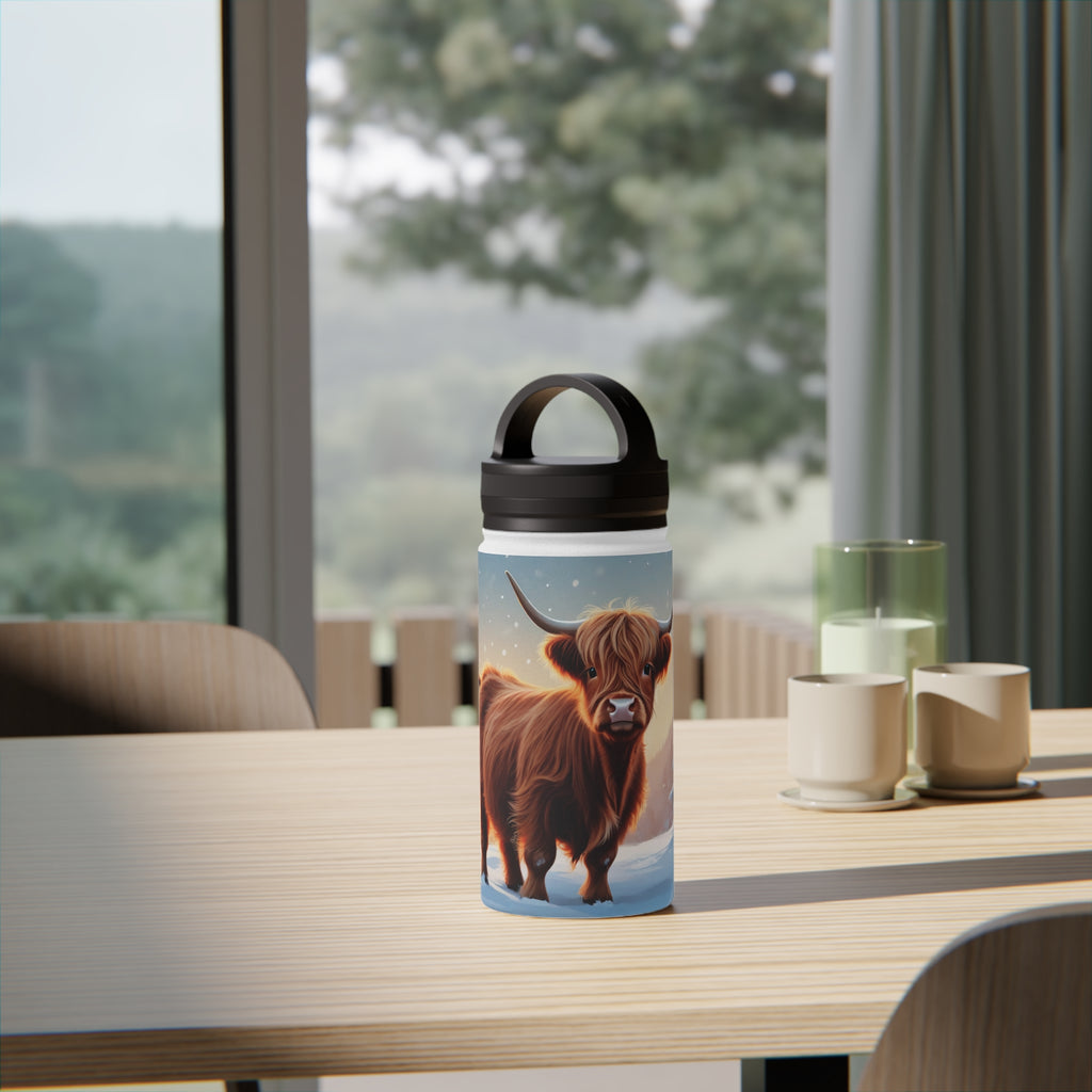 Festive Highland Cow Christmas Stainless Steel Water Bottle | Cute Farm Animal Holiday Travel Mug