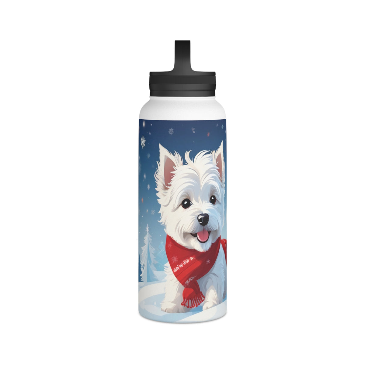 Festive Westie Christmas Stainless Steel Water Bottle | Cute West Highland Terrier Holiday Travel Mug