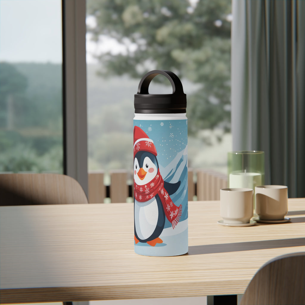 Festive Penguin Christmas Stainless Steel Water Bottle | Cute Arctic Animal Holiday Travel Mug