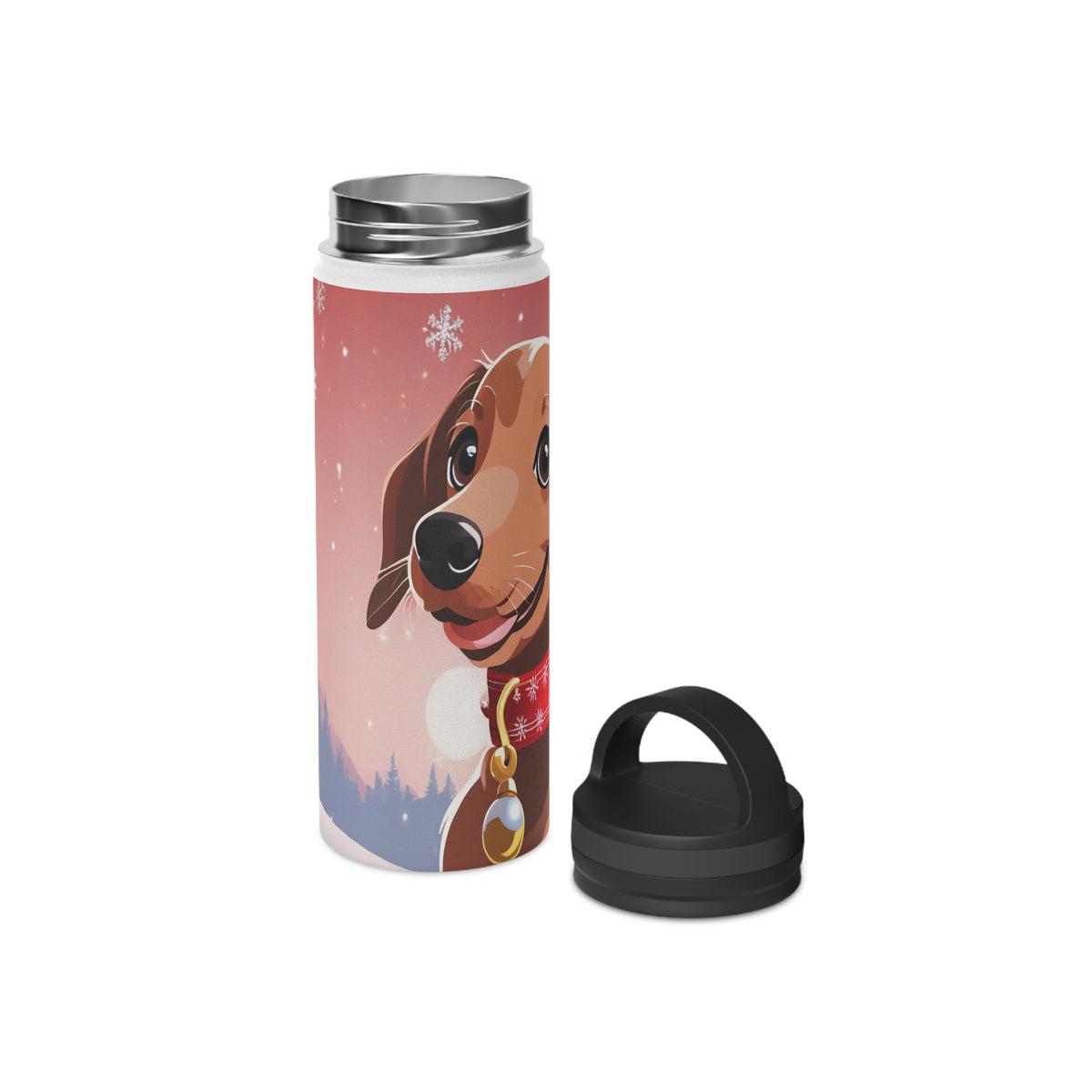 Festive Dachshund Christmas Stainless Steel Water Bottle | Cute Sausage Dog Holiday Travel Mug