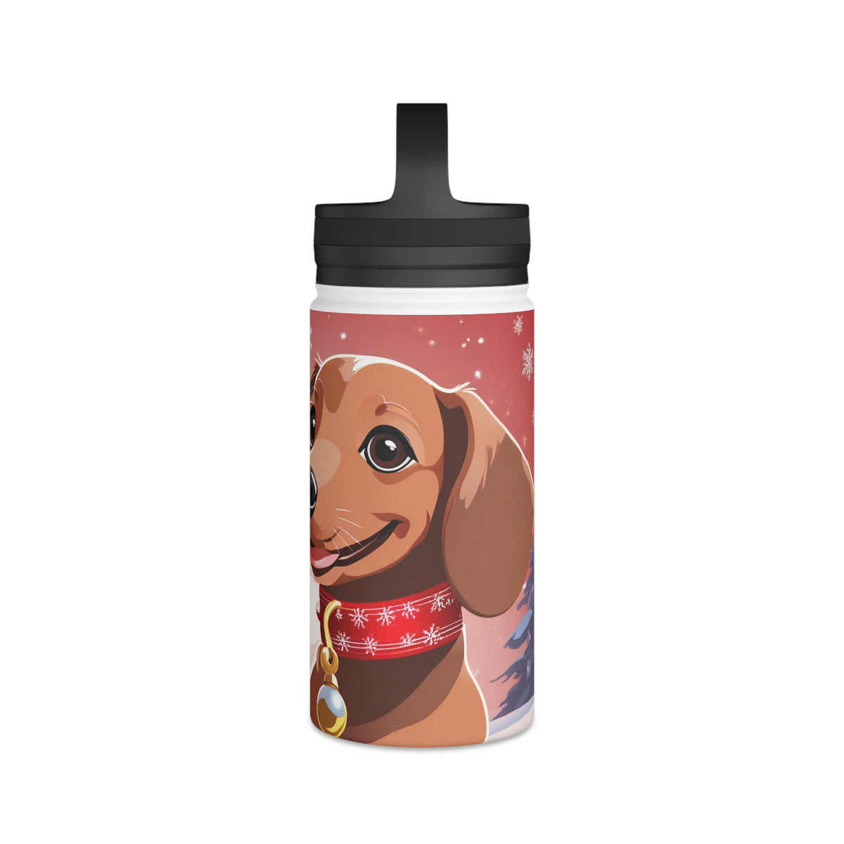 Festive Dachshund Christmas Stainless Steel Water Bottle | Cute Sausage Dog Holiday Travel Mug