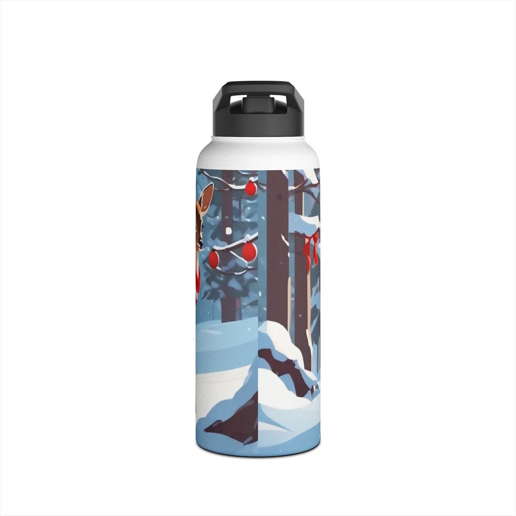 Winter Fawn Christmas Stainless Steel Water Bottle | Cute Baby Deer Holiday Travel Mug