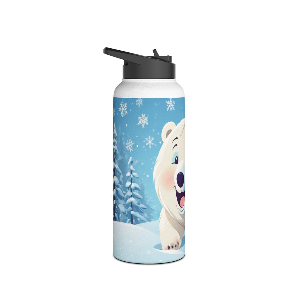 Winter Polar Bear Christmas Stainless Steel Water Bottle | Cute Arctic Animal Holiday Travel Mug
