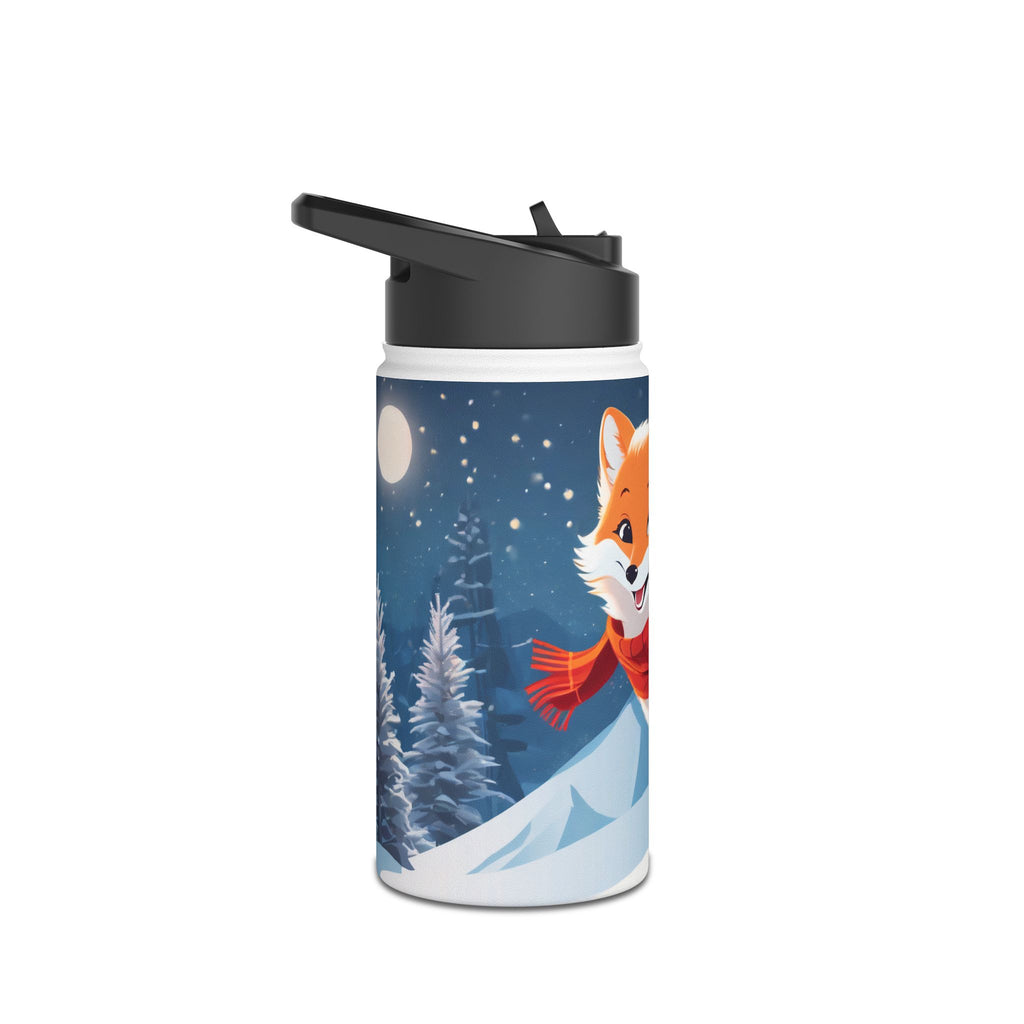 Winter Fox Christmas Stainless Steel Water Bottle | Cute Arctic Fox Holiday Travel Mug
