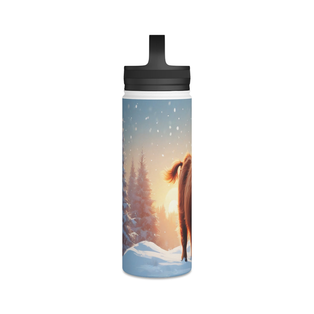 Festive Highland Cow Christmas Stainless Steel Water Bottle | Cute Farm Animal Holiday Travel Mug