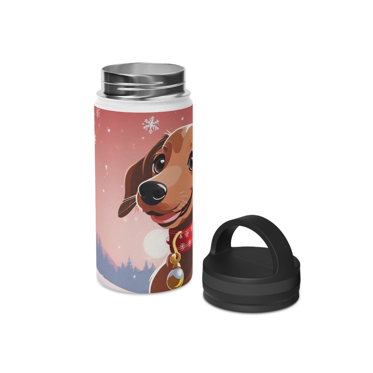 Festive Dachshund Christmas Stainless Steel Water Bottle | Cute Sausage Dog Holiday Travel Mug