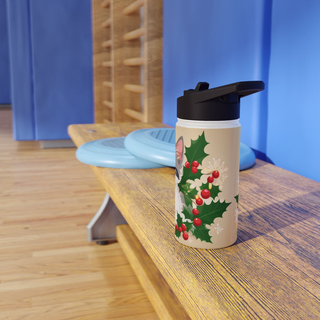Mistletoe Kittens Christmas Stainless Steel Water Bottle | Cute Cats Holiday Travel Mug