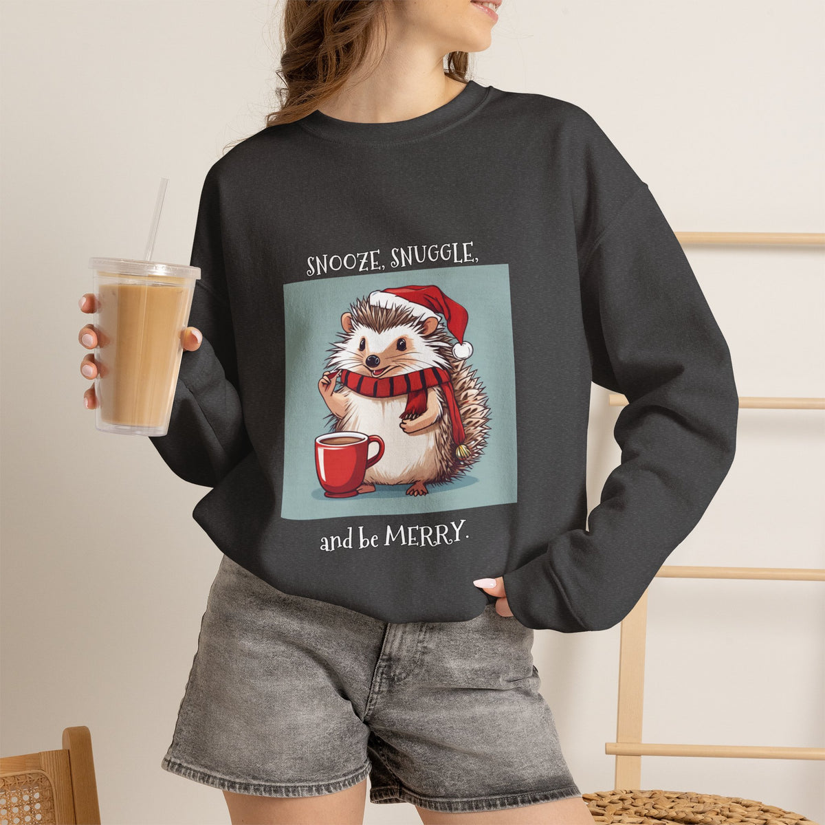Cute Hedgehog Christmas Sweatshirt | Snooze Snuggle & Be Merry Holiday Jumper