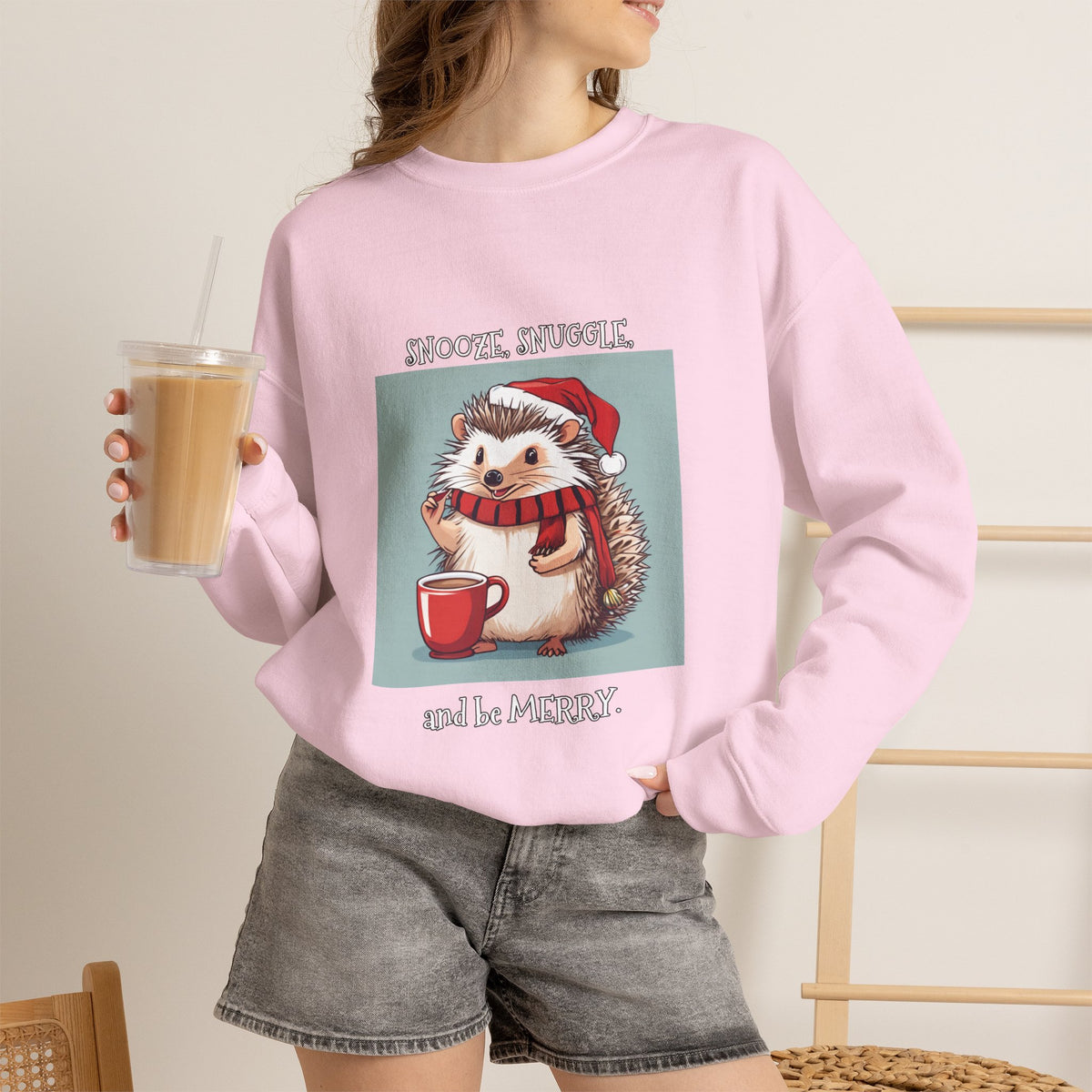 Cute Hedgehog Christmas Sweatshirt | Snooze Snuggle & Be Merry Holiday Jumper