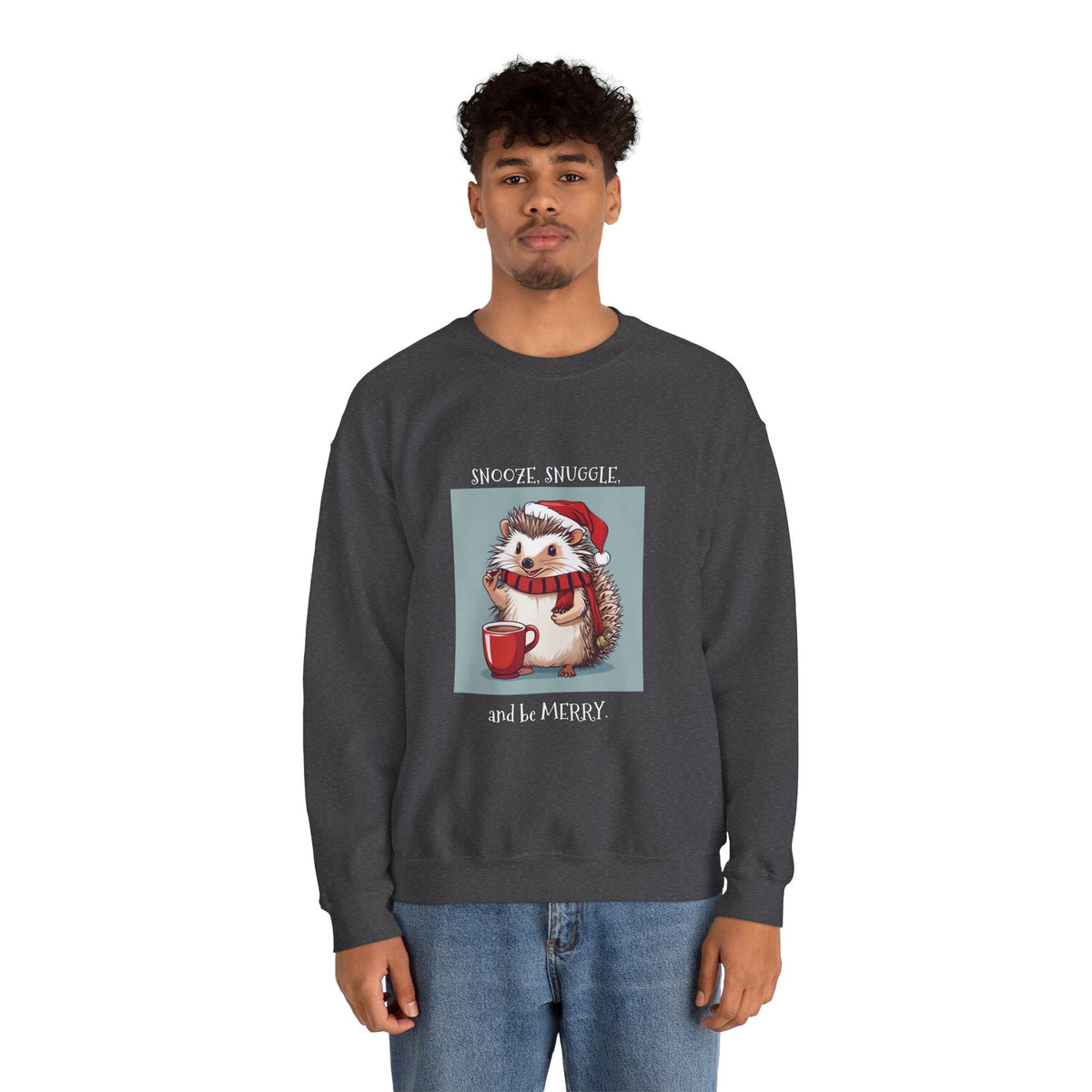 Cute Hedgehog Christmas Sweatshirt | Snooze Snuggle & Be Merry Holiday Jumper