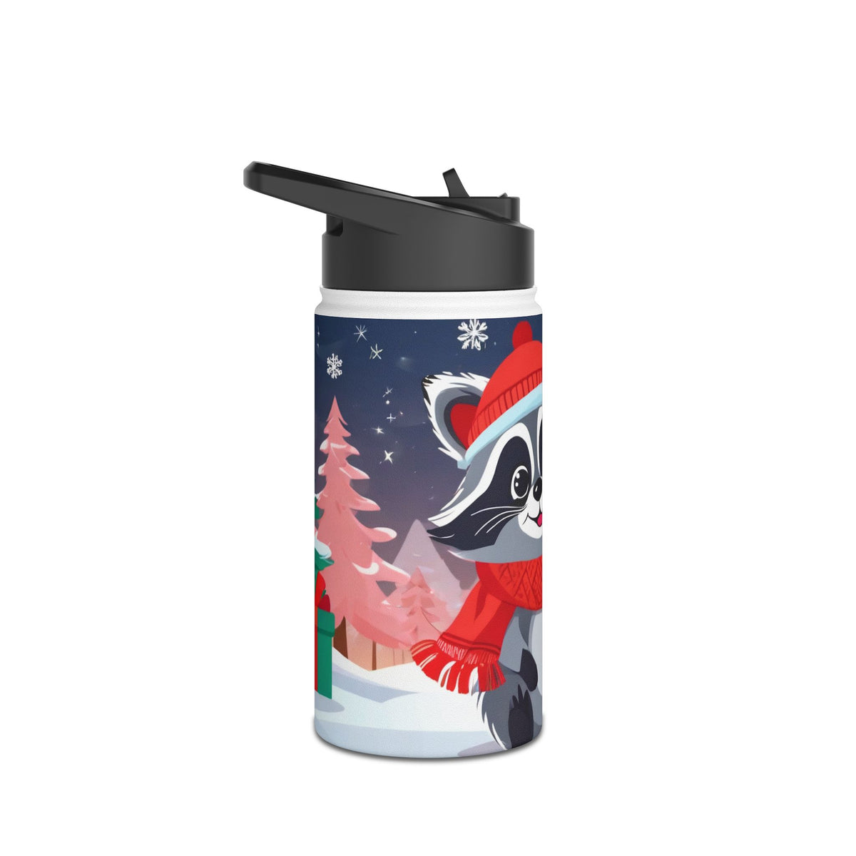 Winter Raccoon Christmas Stainless Steel Water Bottle | Cute Animal Holiday Travel Mug