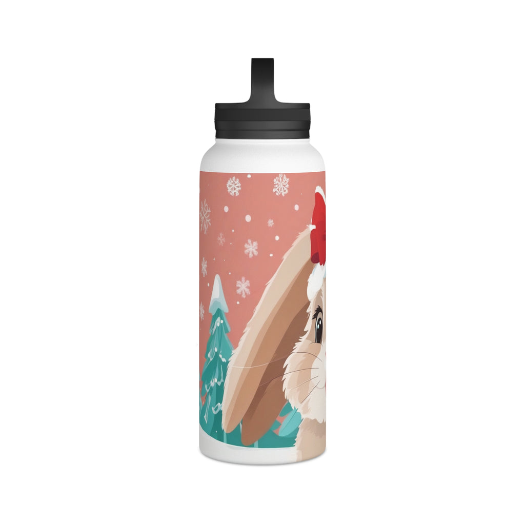 Festive Bunny Christmas Stainless Steel Water Bottle | Cute Rabbit Holiday Travel Mug