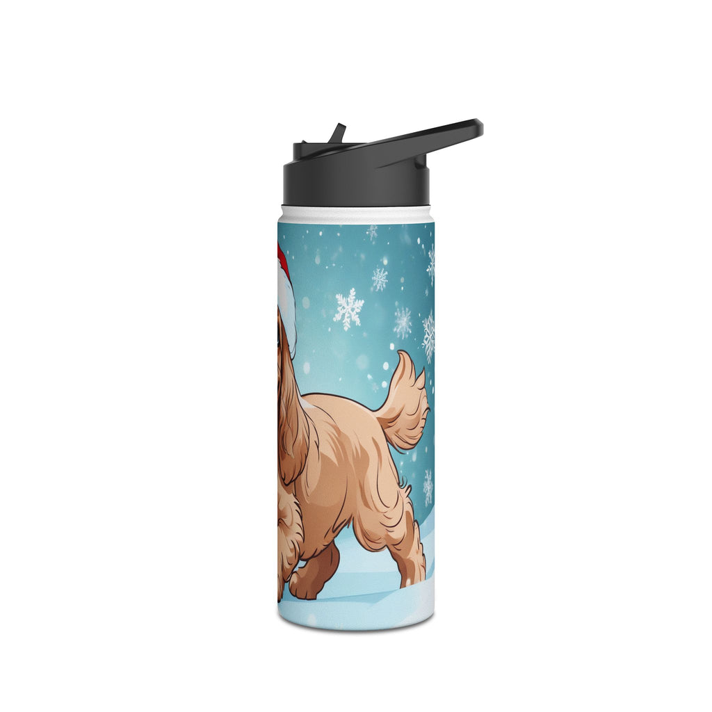 Festive Spaniel Christmas Stainless Steel Water Bottle | Cute Dog Holiday Travel Mug
