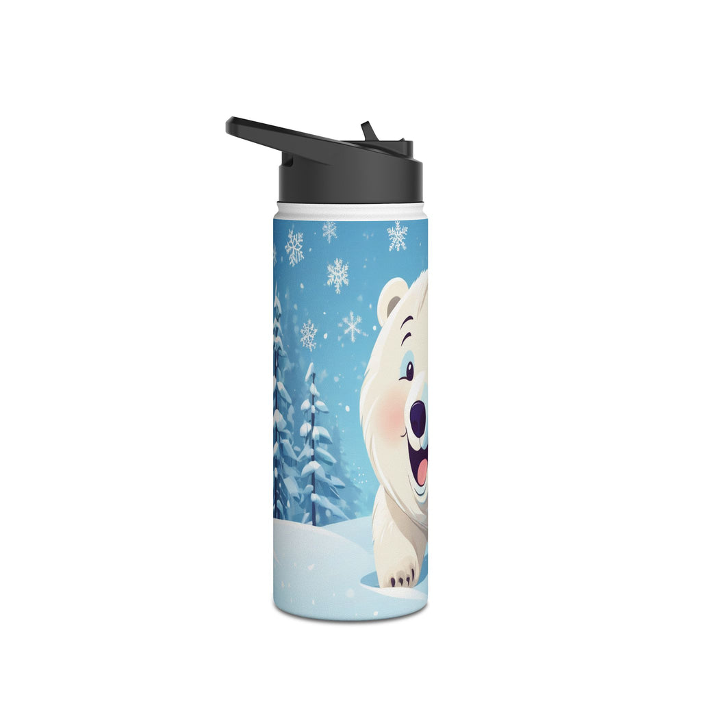 Winter Polar Bear Christmas Stainless Steel Water Bottle | Cute Arctic Animal Holiday Travel Mug