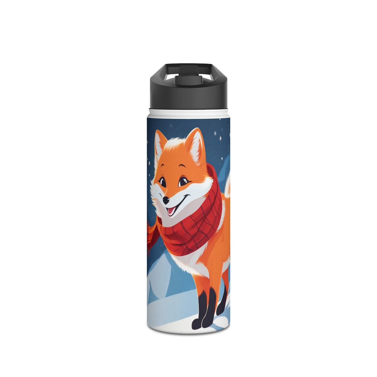 Winter Fox Christmas Stainless Steel Water Bottle | Cute Arctic Fox Holiday Travel Mug