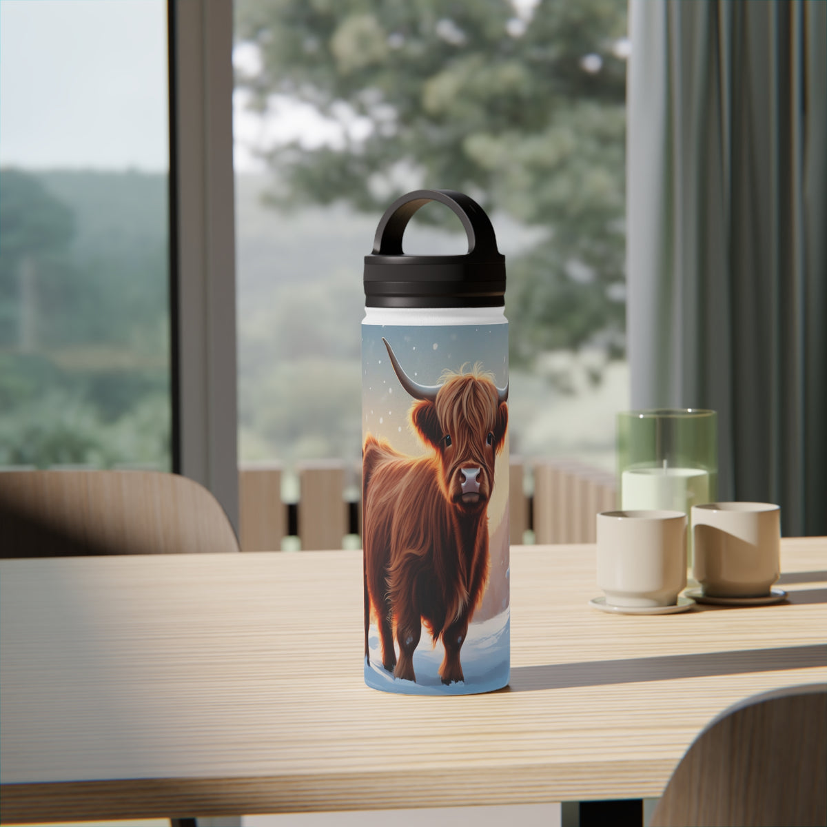 Festive Highland Cow Christmas Stainless Steel Water Bottle | Cute Farm Animal Holiday Travel Mug