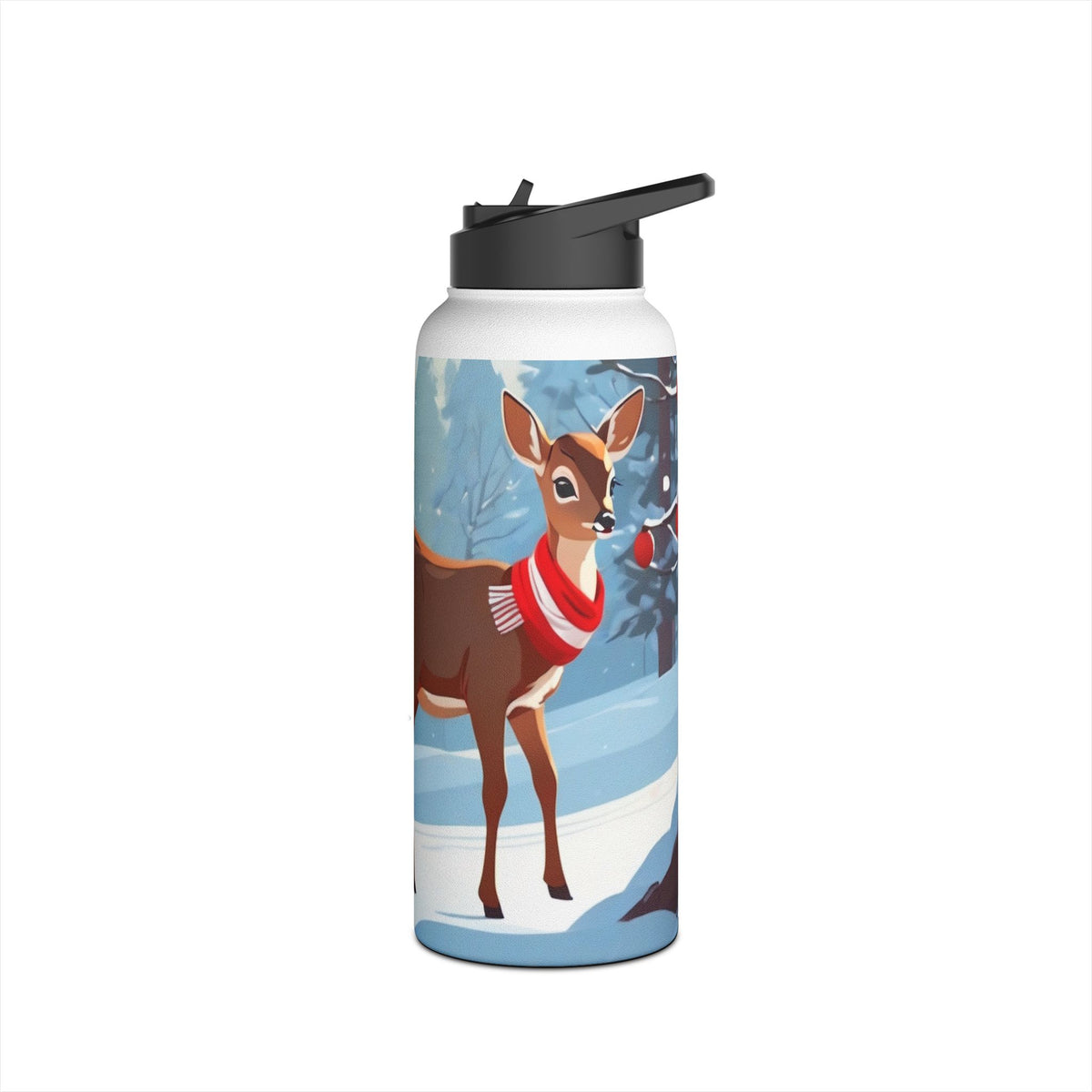 Winter Fawn Christmas Stainless Steel Water Bottle | Cute Baby Deer Holiday Travel Mug