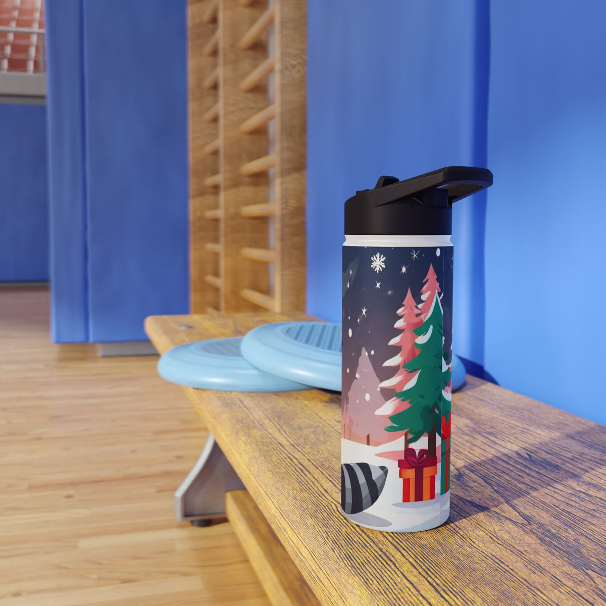 Winter Raccoon Christmas Stainless Steel Water Bottle | Cute Animal Holiday Travel Mug