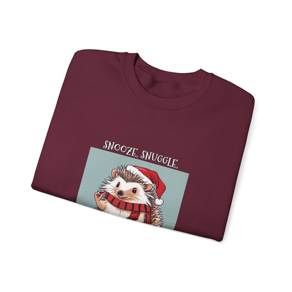 Cute Hedgehog Christmas Sweatshirt | Snooze Snuggle & Be Merry Holiday Jumper