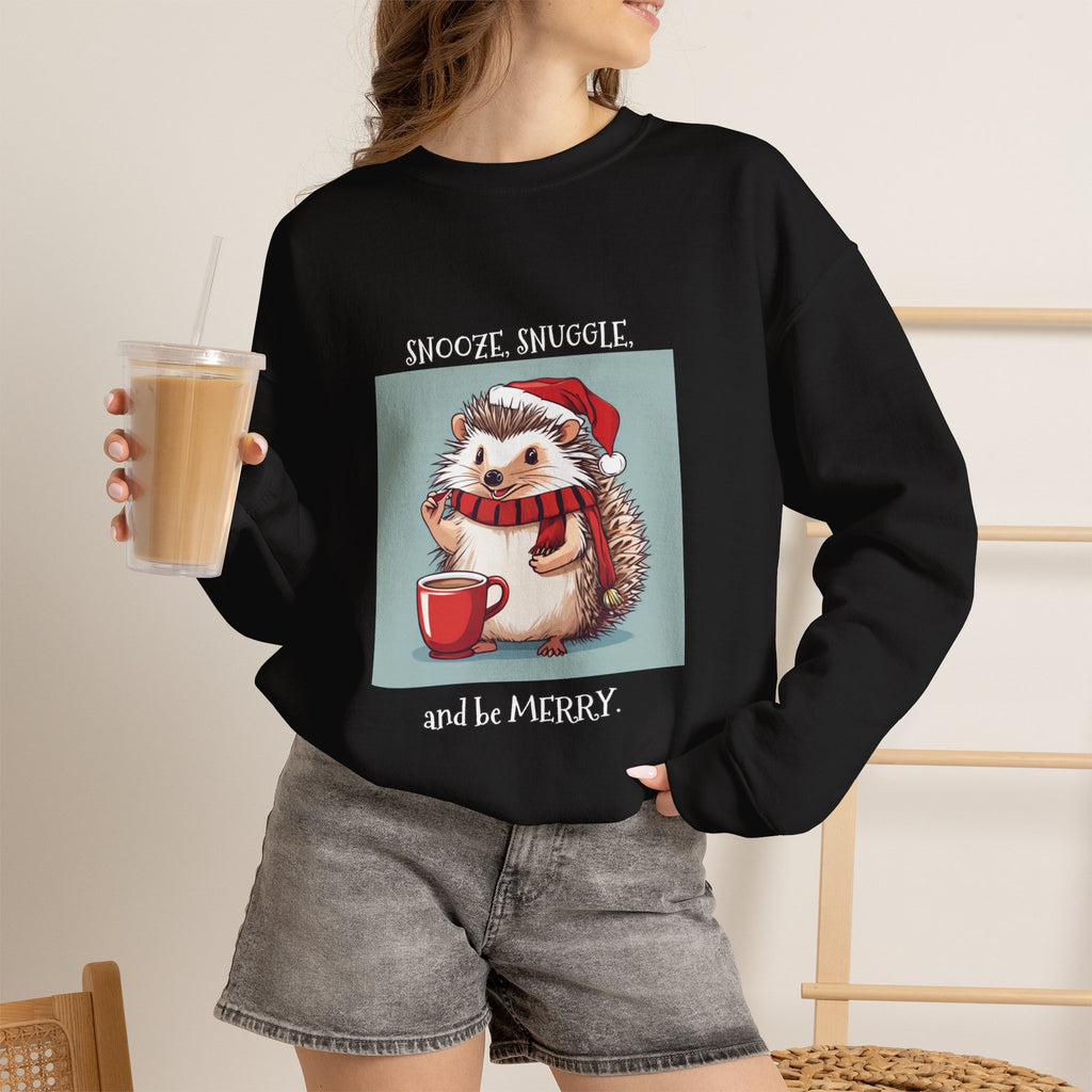 Cute Hedgehog Christmas Sweatshirt | Snooze Snuggle & Be Merry Holiday Jumper